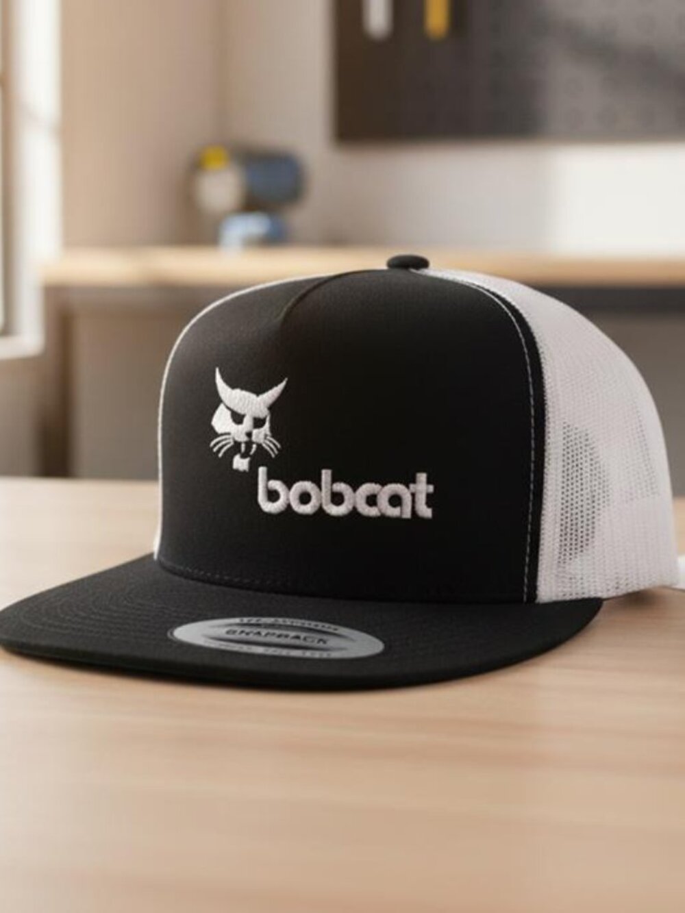 Bobcat Heavy Equipment Embroidered Black White Yupoong Snapback Trucker Hat 90s